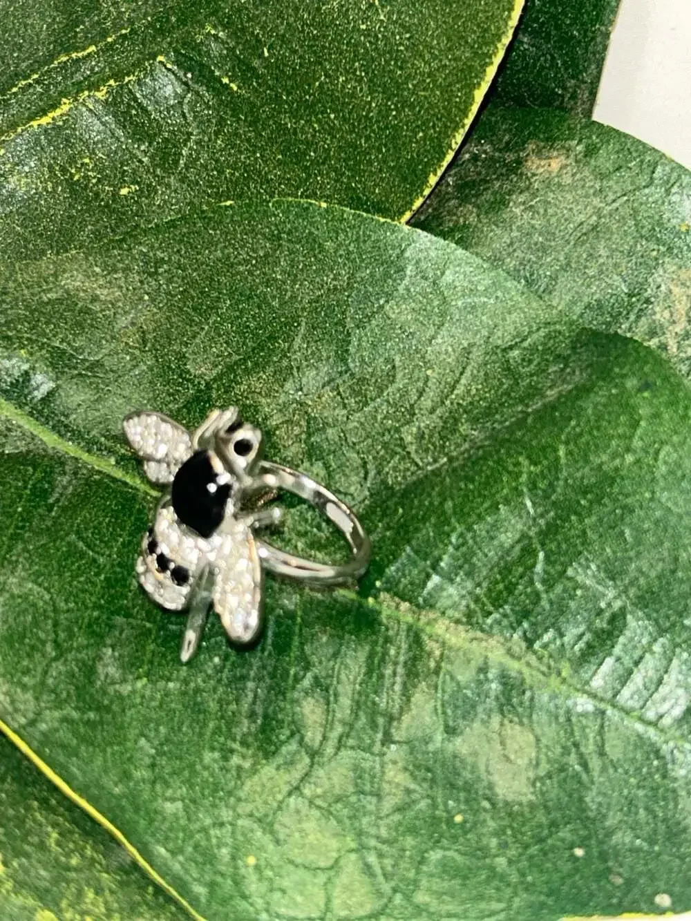 Chico's Pave Crystal and Black Stone Figural Bee Fashion Ring